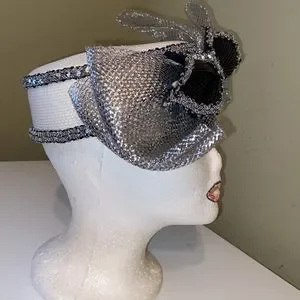 Really Cute Black White & Silver Church Dress Hat Ms.Divine White & Black Dress / Church Hat | eBay main image 3